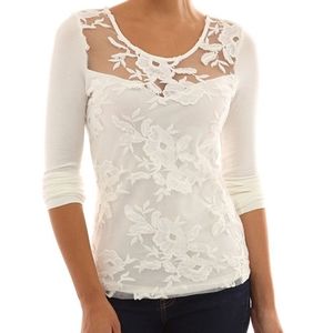 Beautiful floral & lace sweetheart/scoop neck top